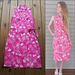 Vintage 80's size 10 hot pink floral wrap dress